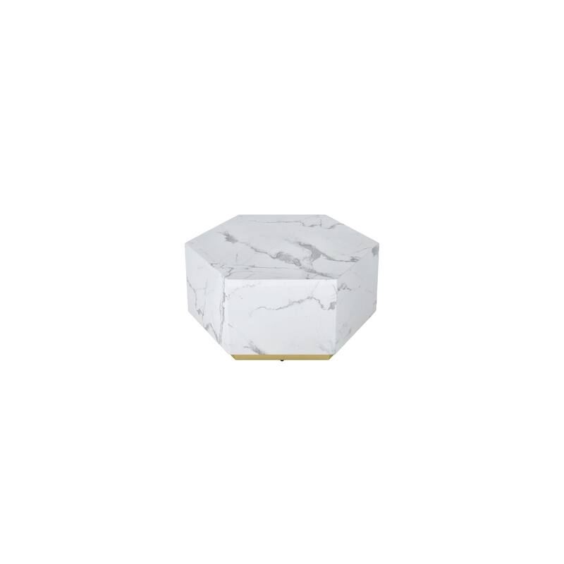 HomeRoots 35" White And Gold Faux Marble Hexagon Drum Coffee Table - 35' X '15.7' X '30.3