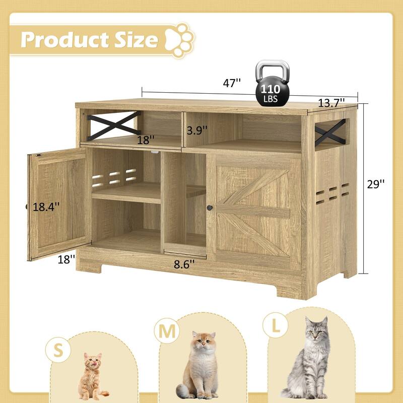 Double Cat Litter Box Enclosure Furniture Farmhouse End Table Brown