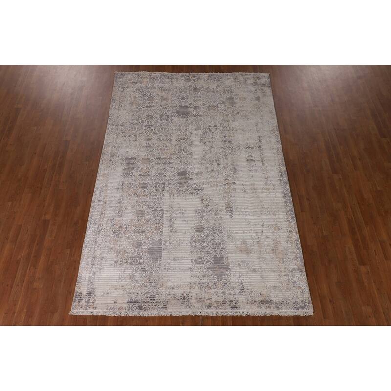 Beige Modern Area Rug Hand-Knotted Abstract Wool Carpet - 6'6"x 9'9"