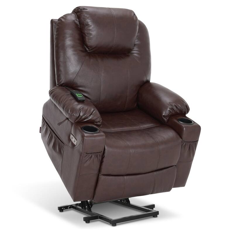 MCombo Electric Power Lift Recliner Chair Sofa with Massage and Heat, 3 Positions, USB Ports, Faux Leather 7040