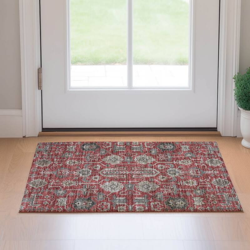 Premium Washable Super Soft Traditional Global Mayfield Rug - Red - 1' 8" x 2' 6" - Rectangle