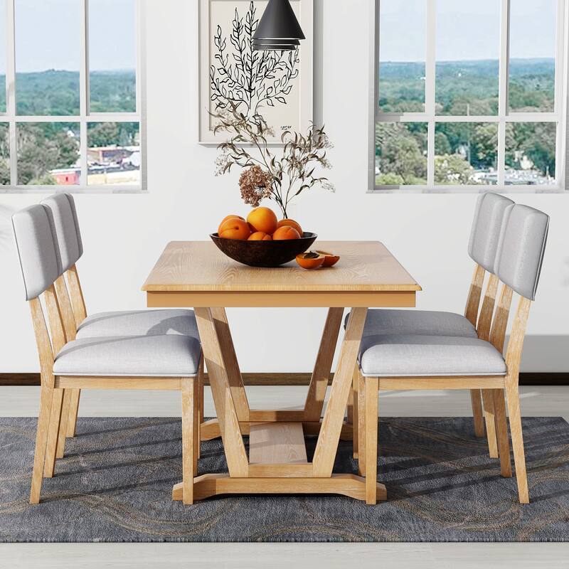 Mid-Century Modern Dining Table and Chair Set Small Apartment Dining Table and Chair Set with Trestle Table Base for Dining Room