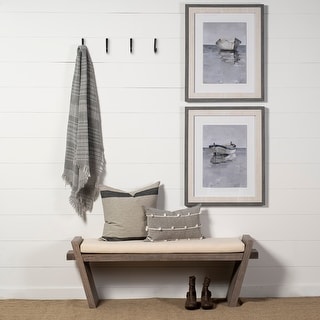 Mercana Elaine I Cream Fabric Seat w/ Brown Wood Entryway Bench - 58"W x 15"D x 20"H