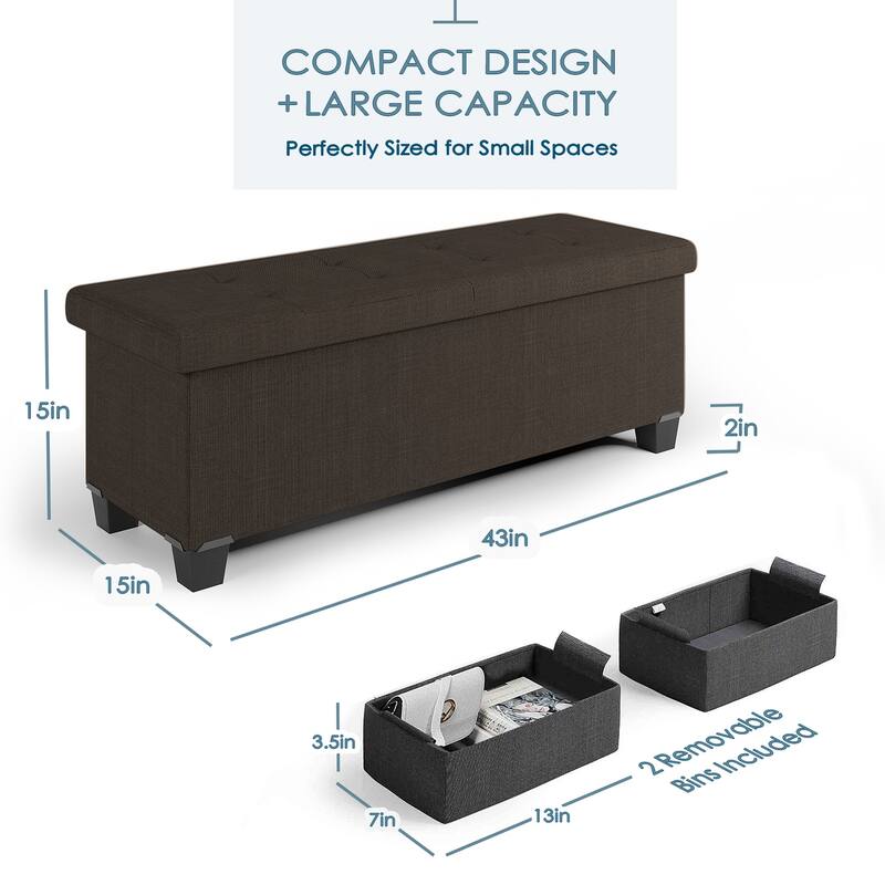 Empyrean Tuffted Folding Foot Rest Storage Ottoman Bench with Storage Bins