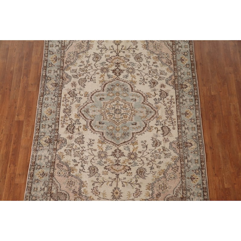 Anatolian Distressed Vintage Area Rug Hand-Knotted Wool Carpet - 5'5"x 8'7"