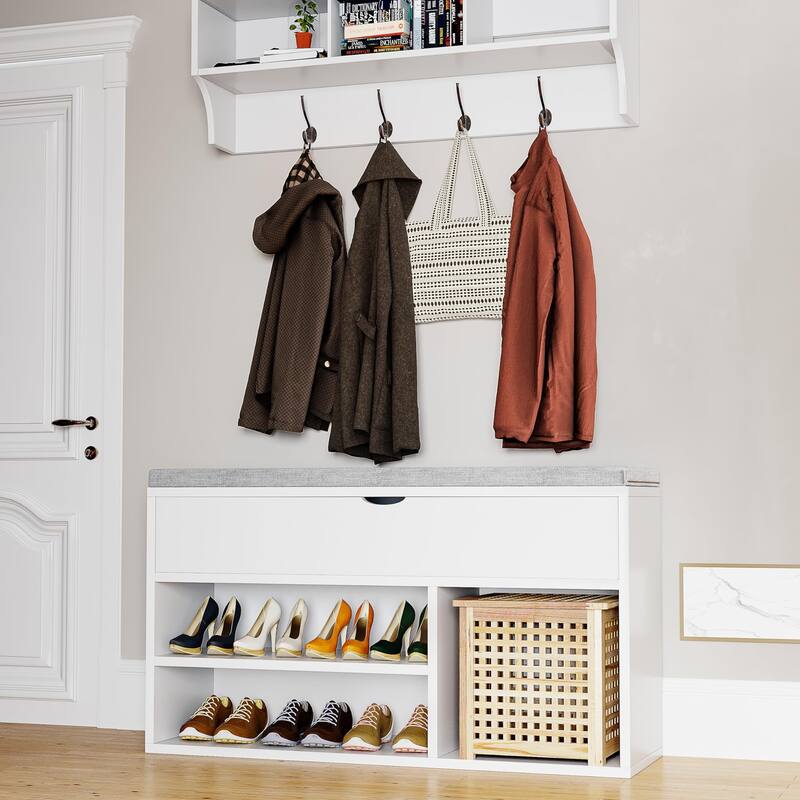 Storage Bench, Shoe Bench with Cushion