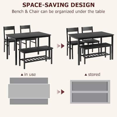 Dining Table and Chairs Set of 4, Kitchen Table and 2 Chairs for 4 with Bench, Modern Metal Frame Dining Room 