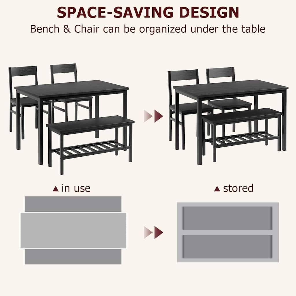 Dining Table and Chairs Set of 4, Kitchen Table and 2 Chairs for 4 with Bench, Modern Metal Frame Dining Room 