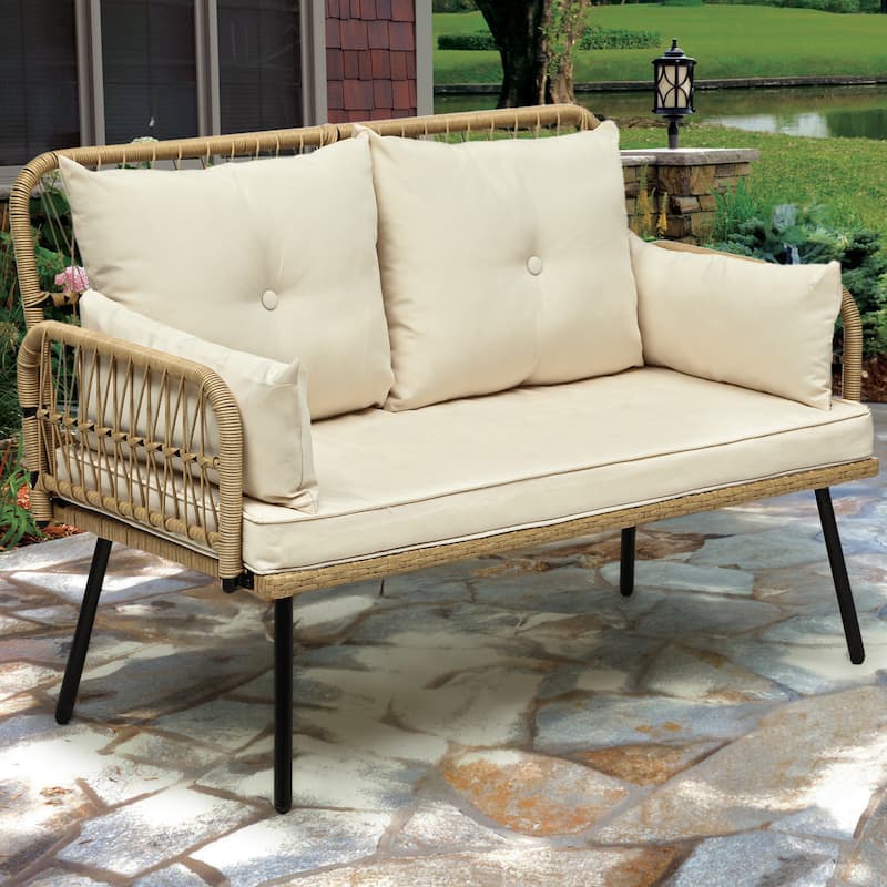 Moasis Wicker Outdoor Loveseat with Cushions - 44.9"L x 21.7"W x 31.1"H