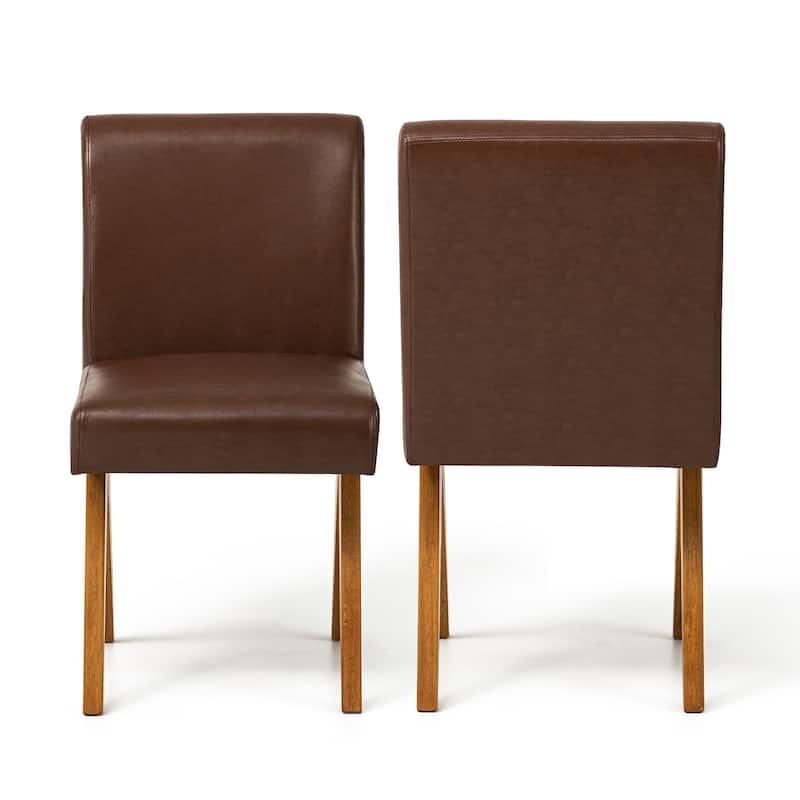 Glitzhome Set of 4 Faux Leather Upholstered Side Dining Chairs with V-shaped Wood Legs