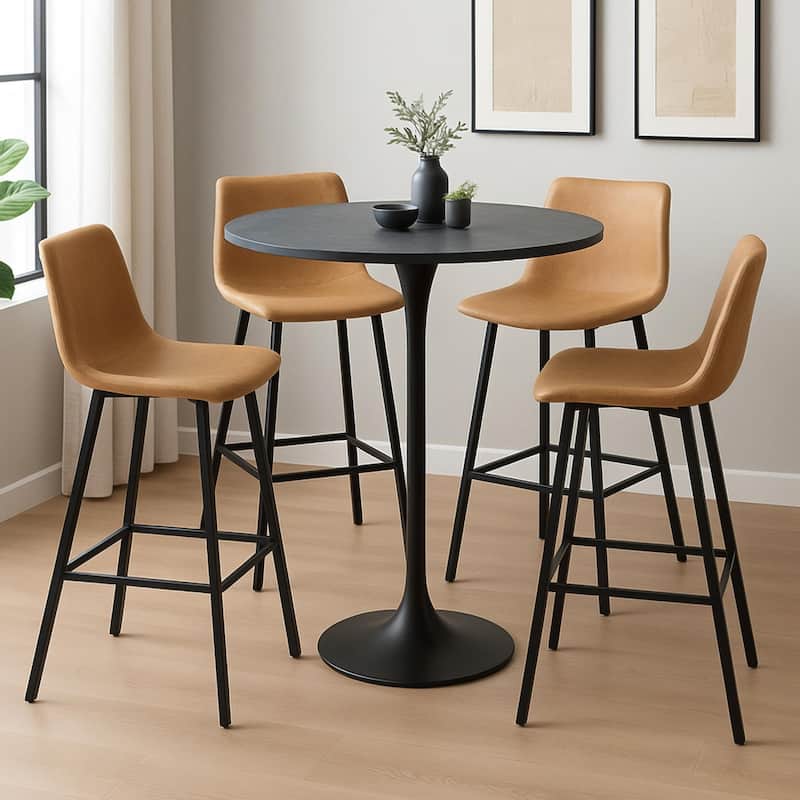 Elland Modern Ergonomic Foam Padded Metal Bar Stool with Back Support Plush Seating Footrest Powder Coated Finish Plastic Glides