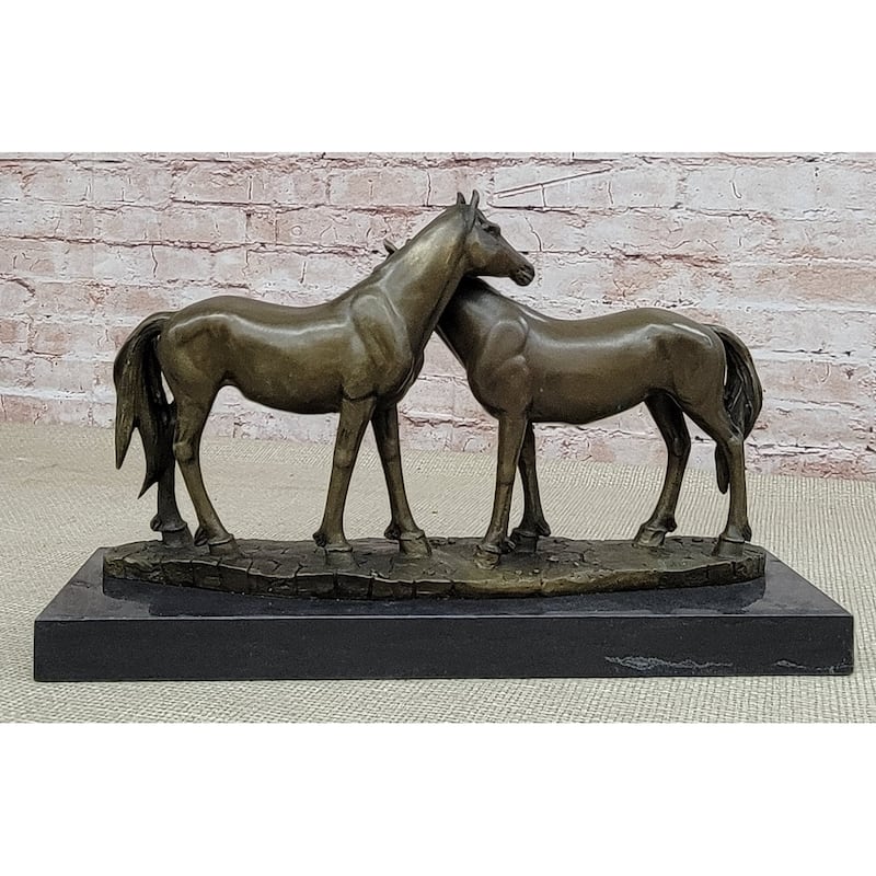 Necking Horses Bronze Sculpture Statue Equestrian Barn Stables Farmhouse Decor