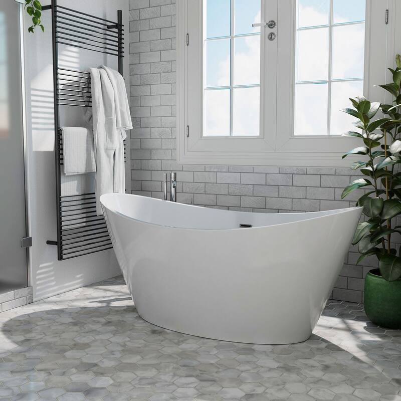 Acrylic 59" X 30" Freestanding Bathtub Deep Soaking Tubs