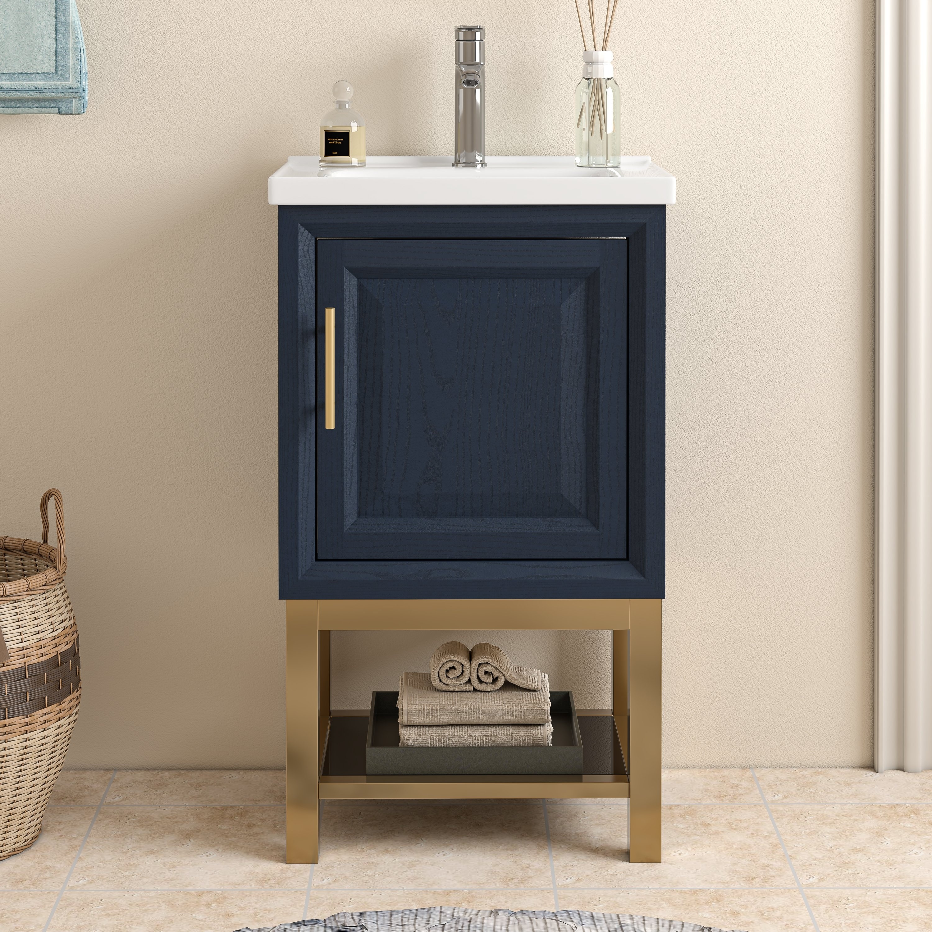 20'' Freestanding MGO Single Sink Bathroom Vanity with Ceramic Top, Bottom Glass Shelf & Storage Cabinet, FAUCET NOT INCLUDED