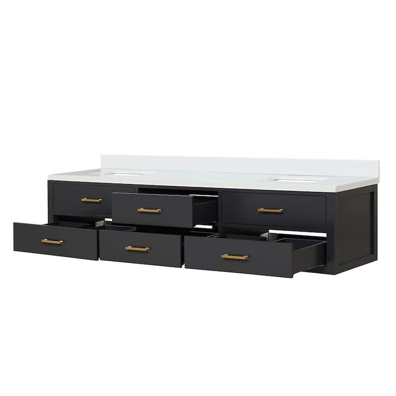 Castor 60 in W x 22 in D Black Double Bath Vanity and Cultured Marble Top