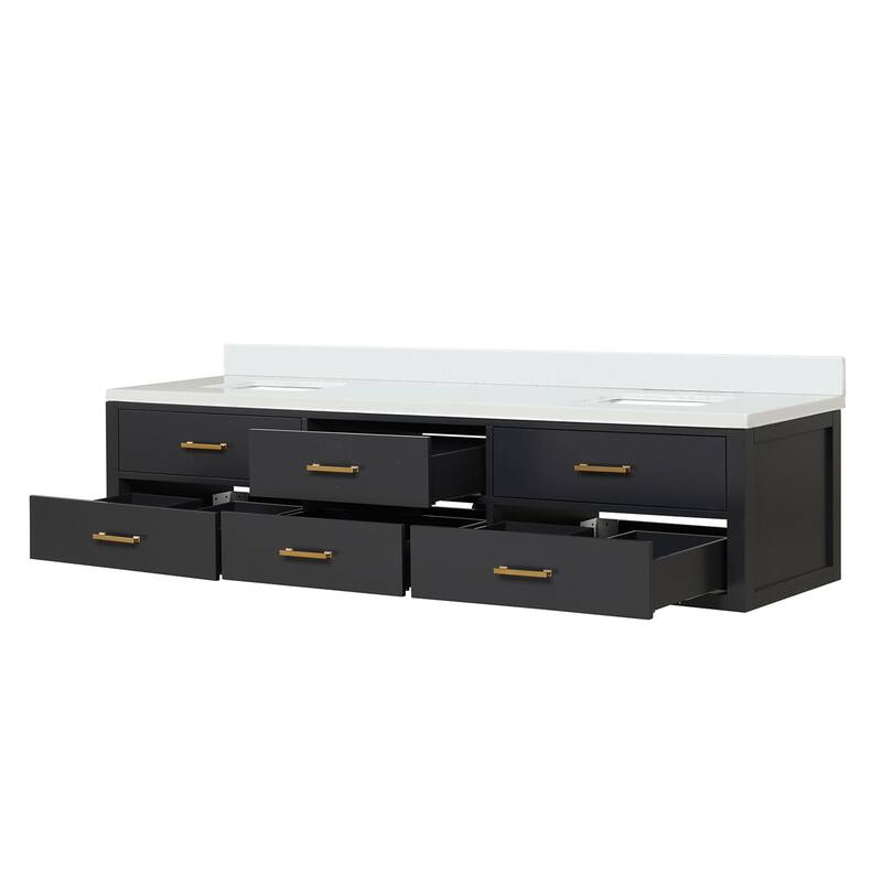 Castor 60 in W x 22 in D Black Double Bath Vanity and White Quartz Top