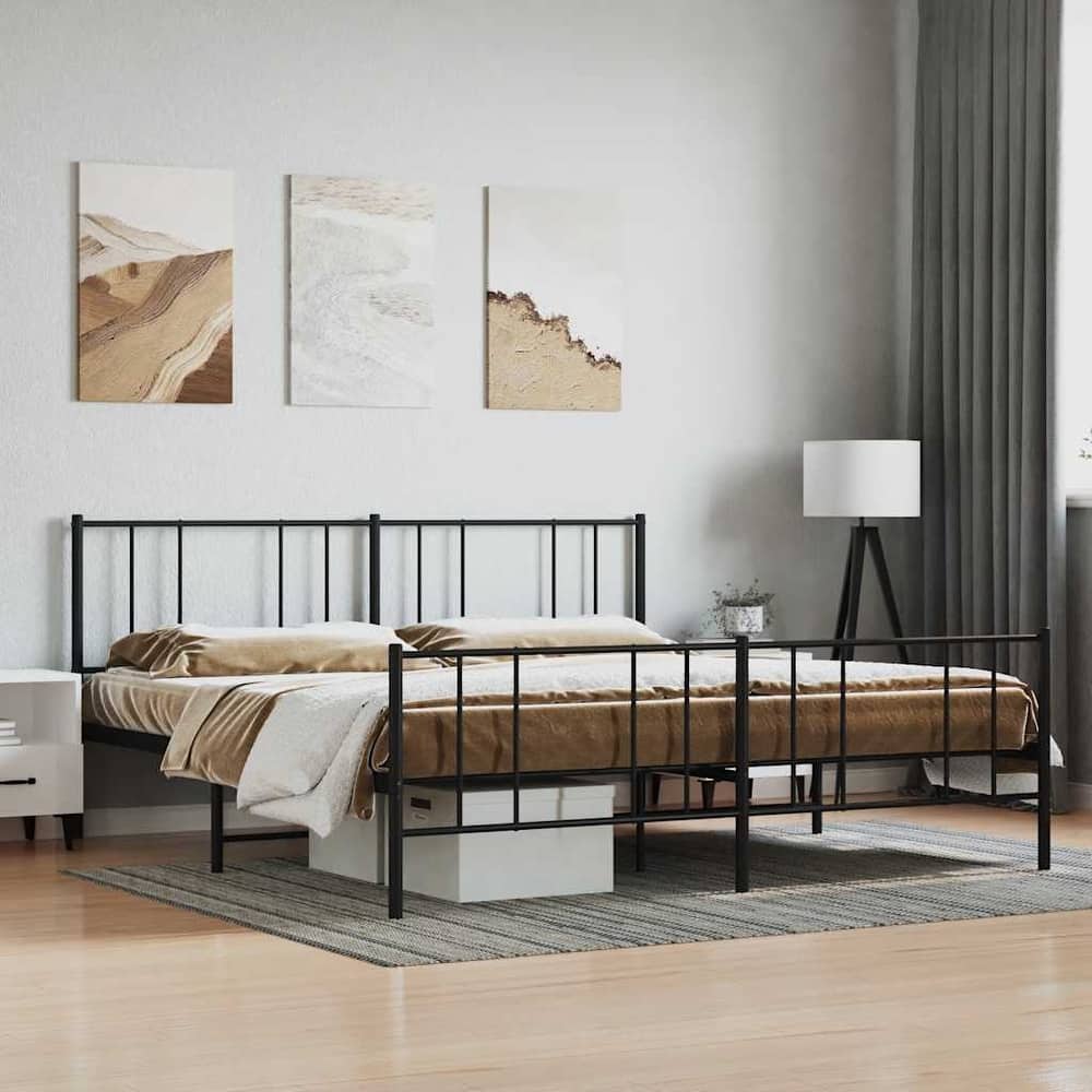 vidaXL Metal Bed Frame with Headboard, No Mattress
