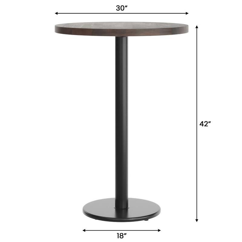 Round Solid Wood Commercial Tabletop with 18" Round Bar Height Base - 30"W x 30"D x 42"H