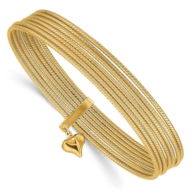 Curata 14k Yellow Gold Hollow Textured Polished Slip 7 Cuff Stackable Bangle Bracelets