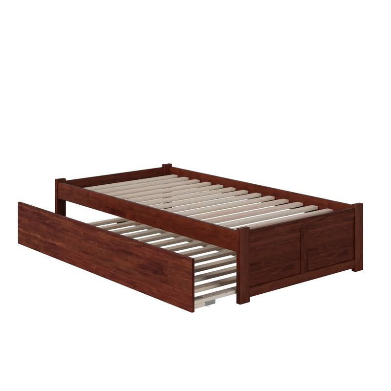 Concord Twin Platform Bed with Footboard and Twin Trundle in Walnut