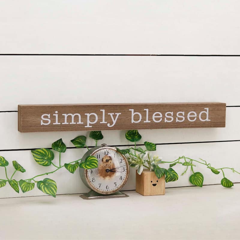 Simply Blessed Wood Block Sign, Farmhouse Rustic Wood Tabletop or Wall Sign,18-7/8" L