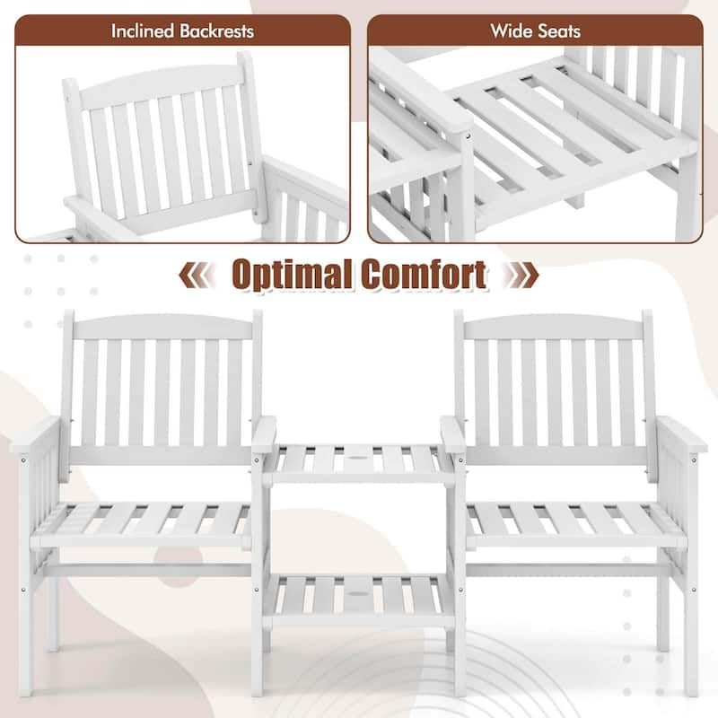 Costway Outdoor Fir Wood Loveseat with 2-Tier Side Table and 1.96" - See Details