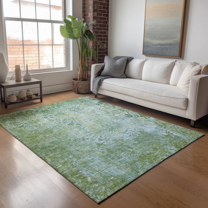 Machine Washable Indoor/ Outdoor Modern Floral Chantille Rug