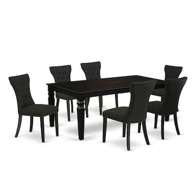 Modern 7-Piece Dining Set - Hardwood Table & 6 Parsons Chairs - Black Finish - 84