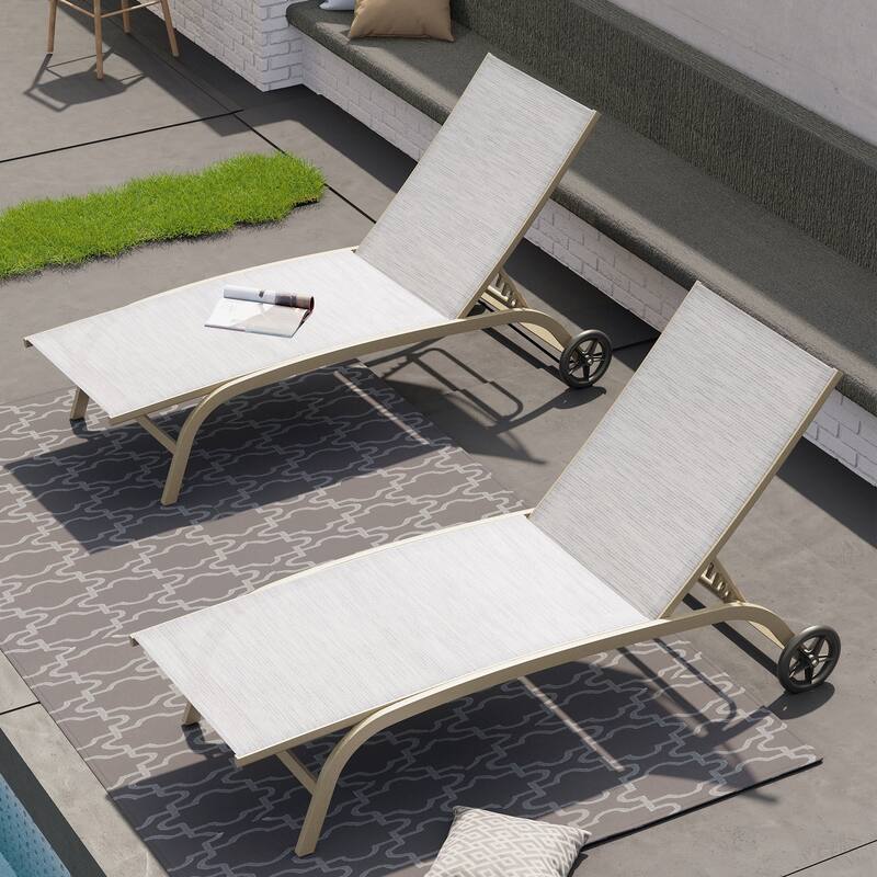 Crestlive Outdoor Aluminum Adjustable Chaise Lounge Chairs with Wheels Set of 2/4 - See the Picture - 21.85" wide, Multi, Set of 2