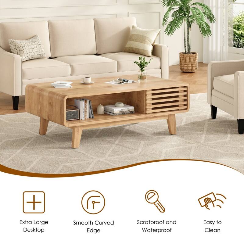 43.3" Mid-Century Farmhouse Wood Coffee Table with Storage