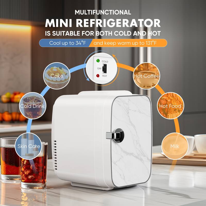 Portable Mini Refrigerator, 4L/6 Can Cooler & Warmer Fridge for Bedroom, Dorm, Car, Office