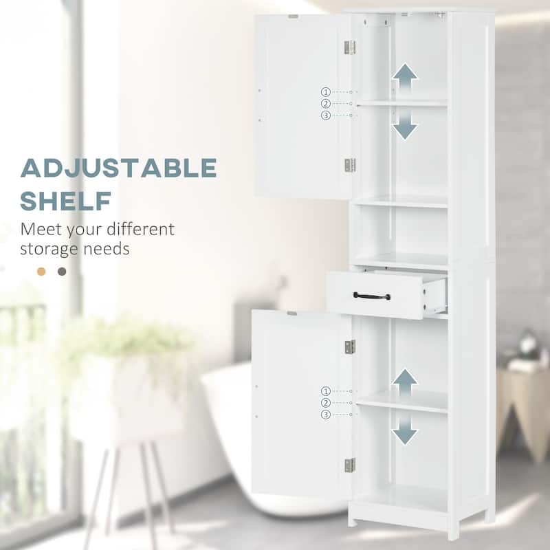 White MDF Bathroom Storage Cabinet with Drawer, Open Shelf and Adjustable Shelves - 15.75" W x 11.75" D x 64.5" H