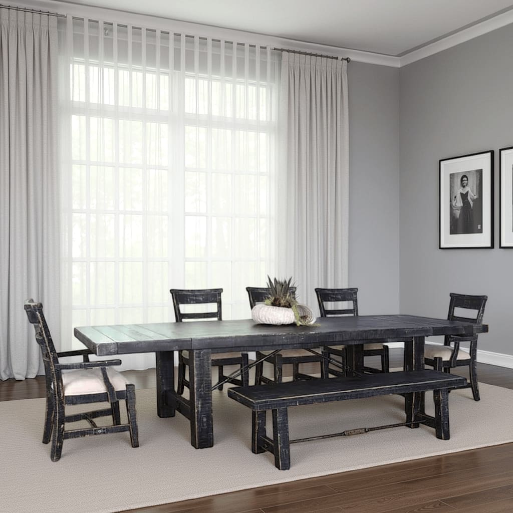 Rena Dining Table, 2 Extension Leaves, 86-122 Inch Black Mahogany Wood