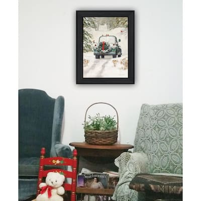 TrendyDecor4U Mid-Century Modern "Winter Park" Framed Print Wall Art by Bonnie Mohr - White, Blue, Green, Red, Earth Tones
