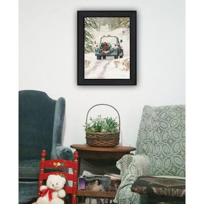 TrendyDecor4U Mid-Century Modern "Winter Park" Framed Print Wall Art by Bonnie Mohr - White, Blue, Green, Red, Earth Tones