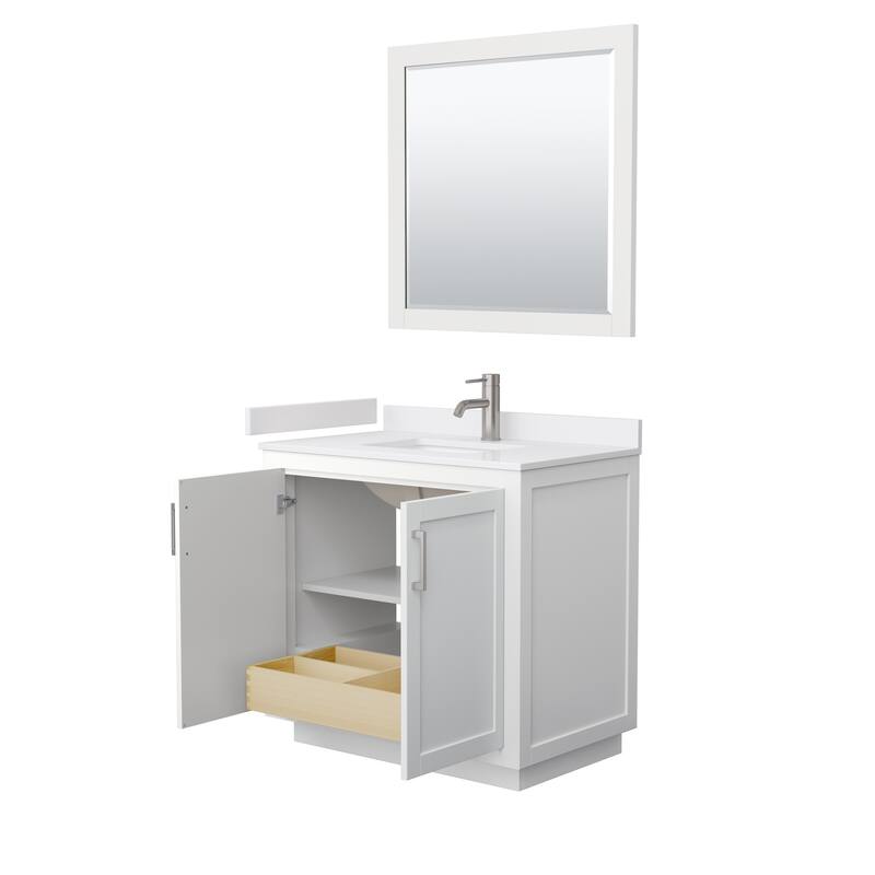 Miranda Single Vanity Set, Cultured Marble Top, 34-Inch Mirror