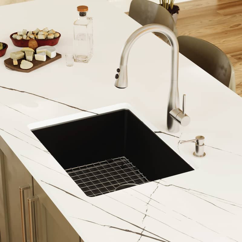 Karran Undermount 24.38 in Single Bowl Quartz Kitchen Sink Kit