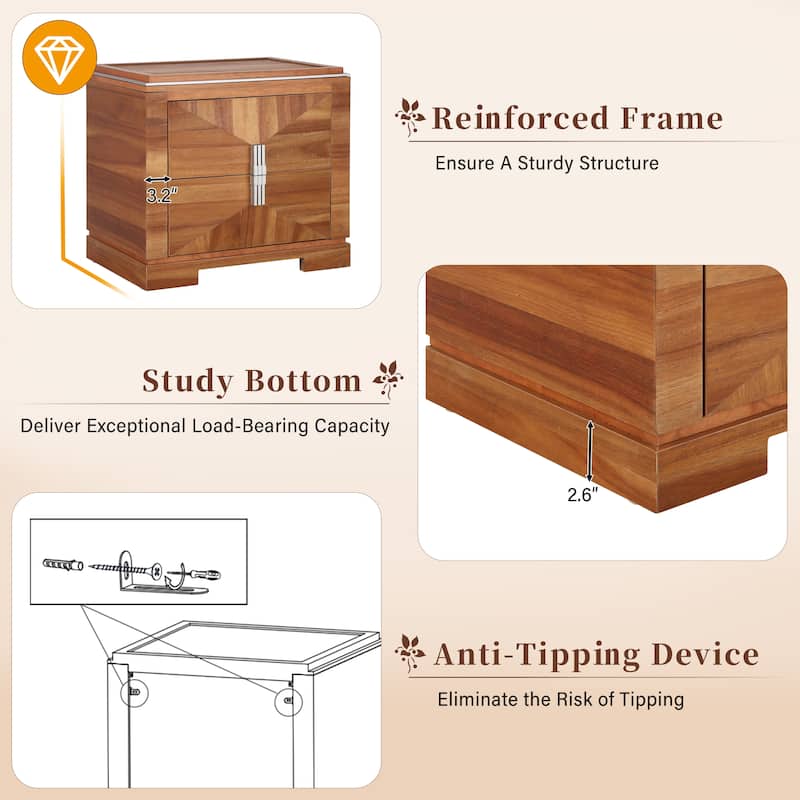 Christopher Knight Home - Ravenwood MDF Nightstand with Diamond-Edge Drawers and Heavy-Duty Base