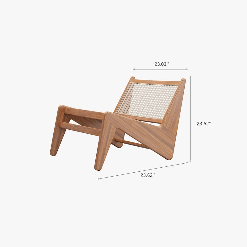 Modern Accent Chair，Rattan and Wood Lounge Kangaroo Chair For Living room, Bedroom, Courtyard, Light Wood - 23.62"