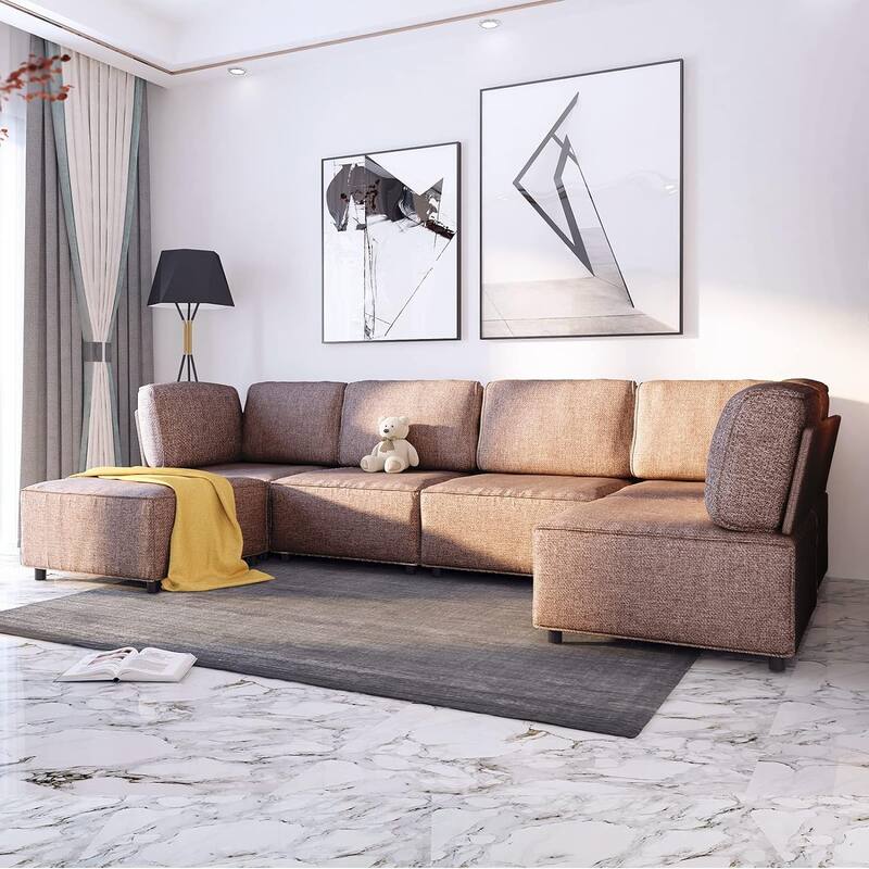 Mixoy Convertible Modular Sleeper Couch with Ottoman - Dark Brown-6