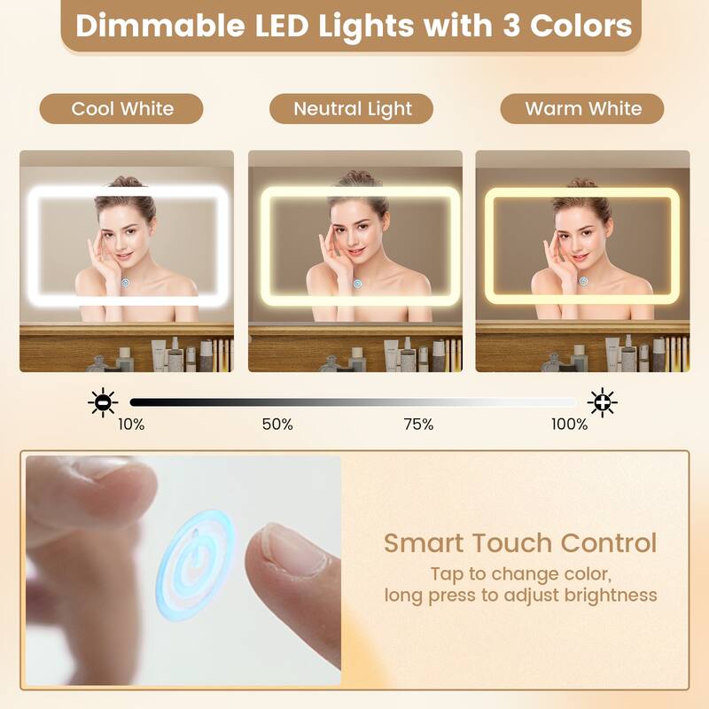 Gymax Small Vanity Desk Makeup Table & Padded Stool Set w/ Charging