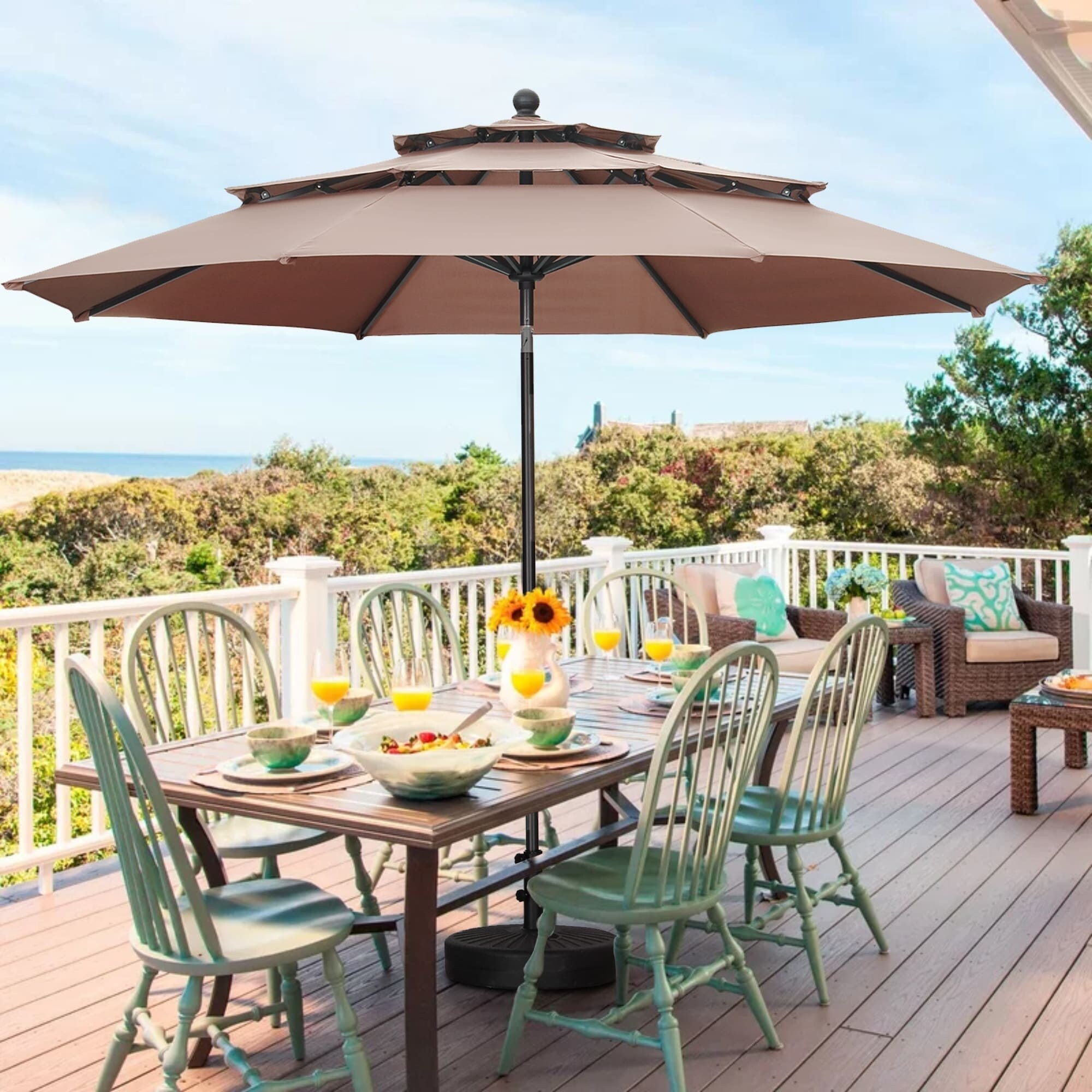 Ainfox 10ft Patio Umbrella 3 tier Outdoor Umbrella No Base On