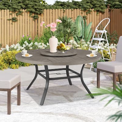 Patio Aluminum Round 59.5" Dining Table Set With Removable Lazy Susan