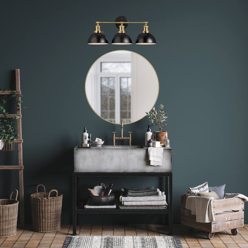 Savannah Farmhouse 3-Light Indoor Bathroom Vanity Light - Matte Black/Gold