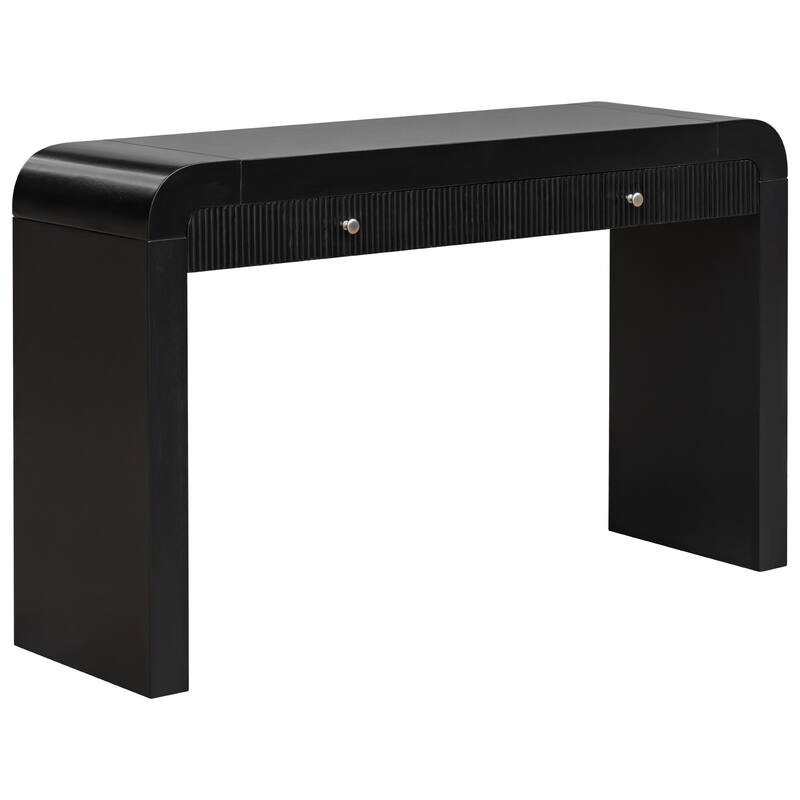Rustic Console Table with Fluted Drawer Front, Entryway Table with Curved Corners & Thick Legs, Sturdy Sofa Table