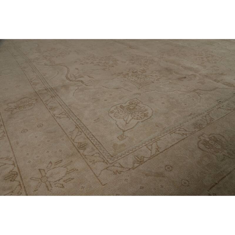 Tabriz Persian Vintage Area Medallion Beige Wool Carpet - 8'4" x 11'1"
