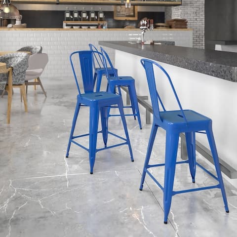 24'' High Metal Indoor-Outdoor Counter Height Stool with Back