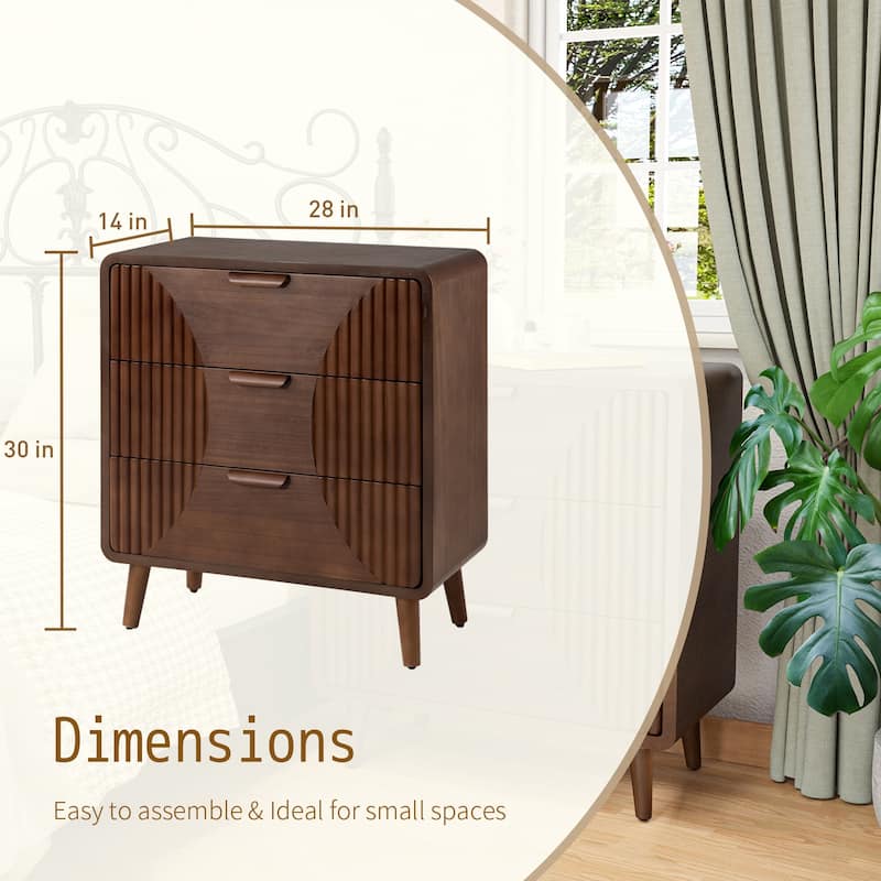 SUNBURY Solid Wood Brown Nightstand with 3-Drawers