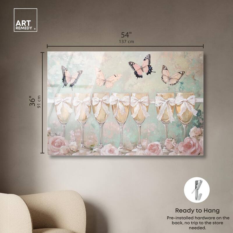 Champagne Mint and Pink Glass Acrylic by Art Remedy, Ready to Hang