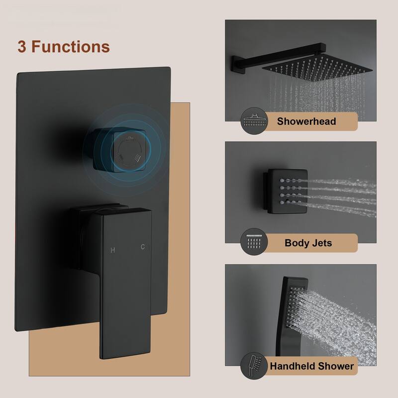 High Pressure Wall Mounteded Pressure-Balanced Shower System in Matte Black